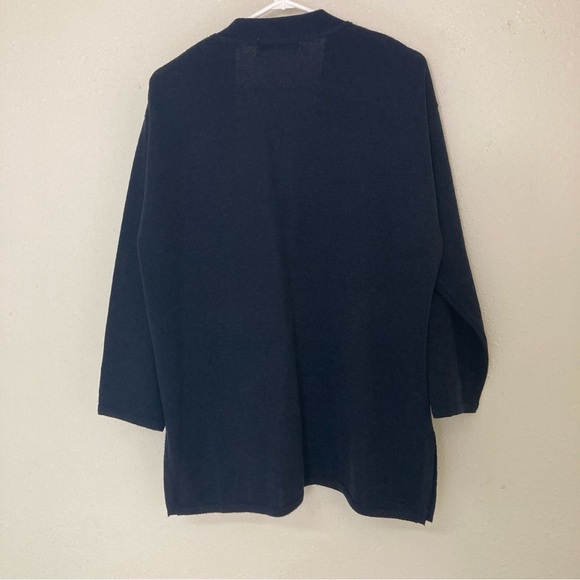 Valerie Stevens PetitesnOpen Front Cardigan Sweater Jacket Black Merino Wool - Picture 12 of 13